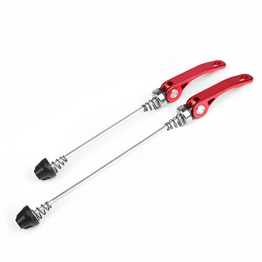 Bicycle quick release lever in multiple colours with galvanised iron rod and aluminium alloy handle.