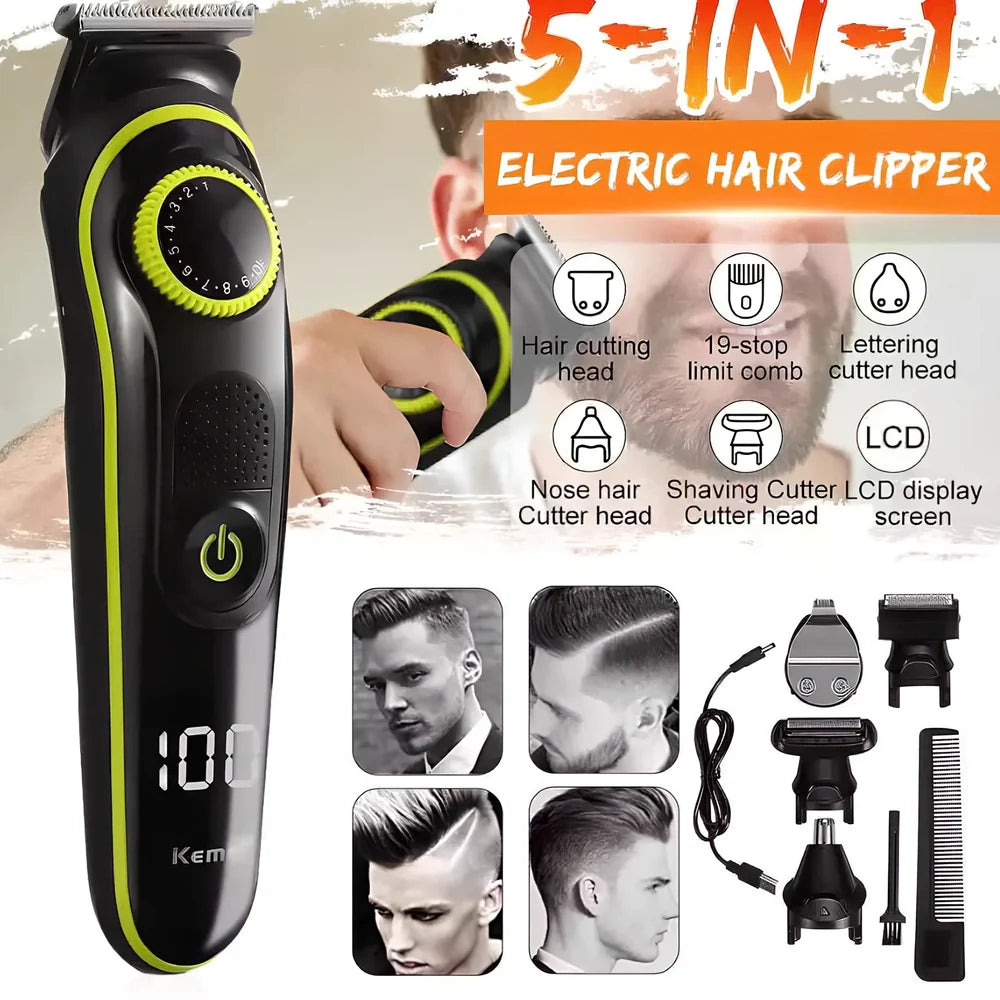 Kemei electric hair clipper with dual power supply and 5W motor for home grooming