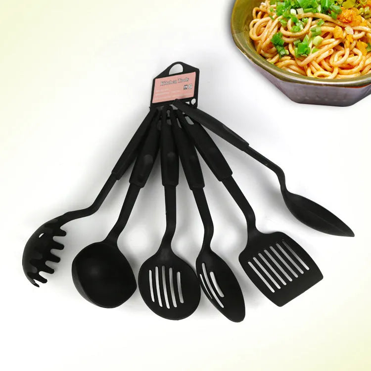 Black rubber kitchen shovel spoon utensil set for non-stick pans