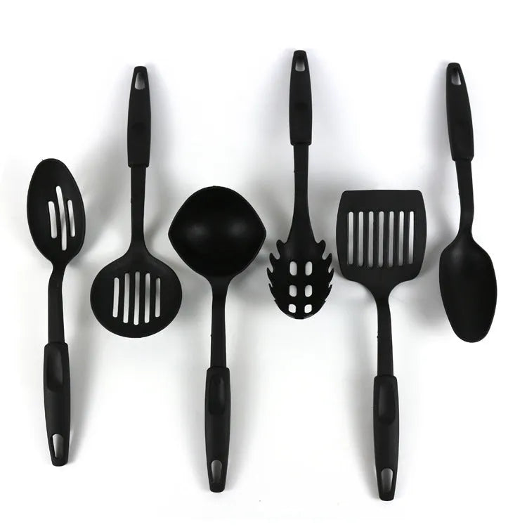Black rubber kitchen shovel spoon utensil set for non-stick pans