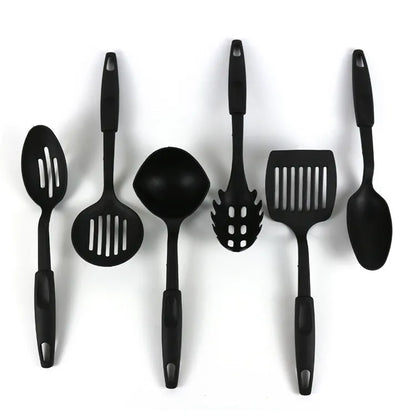 Black rubber kitchen shovel spoon utensil set for non-stick pans