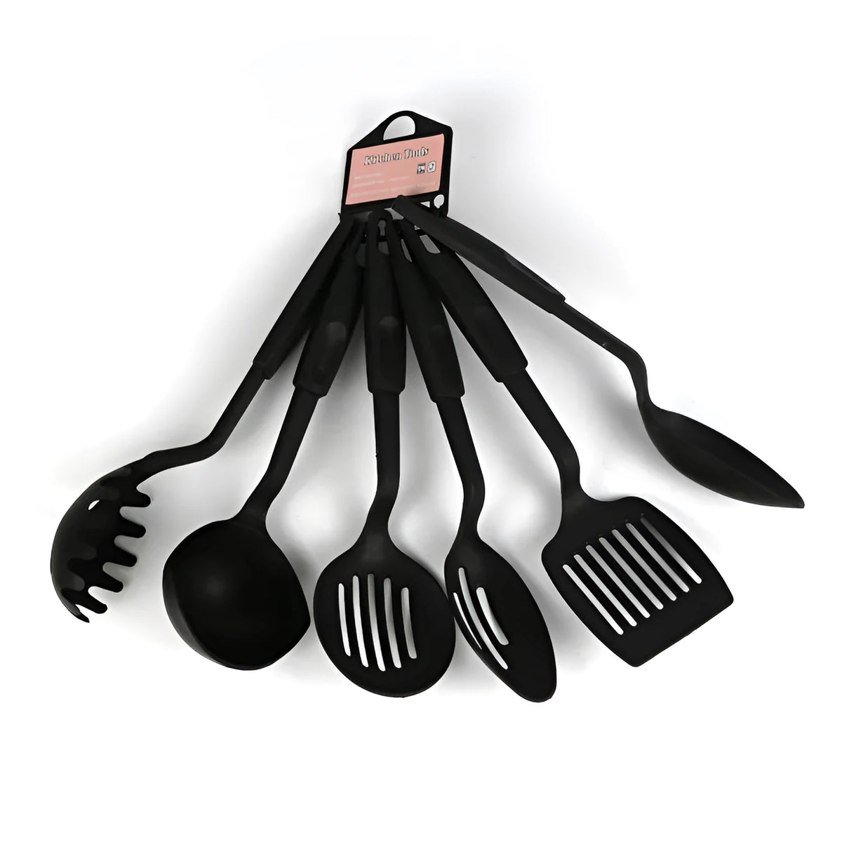Black rubber kitchen shovel spoon utensil set for non-stick pans