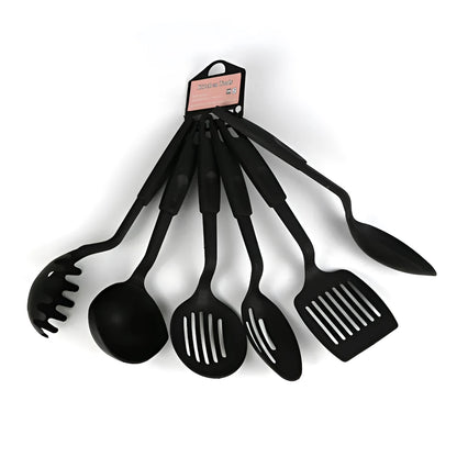 Black rubber kitchen shovel spoon utensil set for non-stick pans