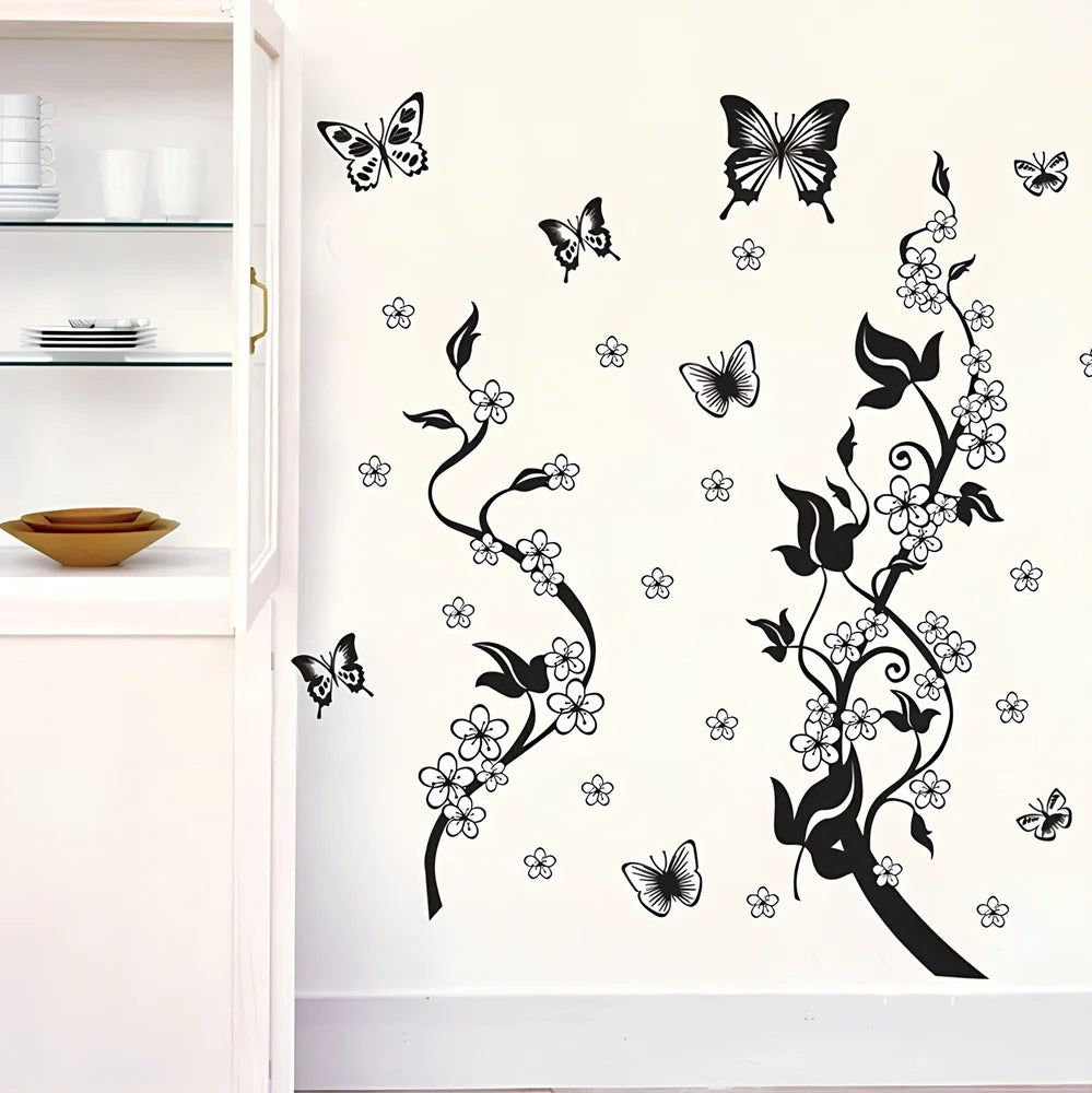Butterfly flower pattern PVC wall sticker measuring 50x70cm with adhesive backing
