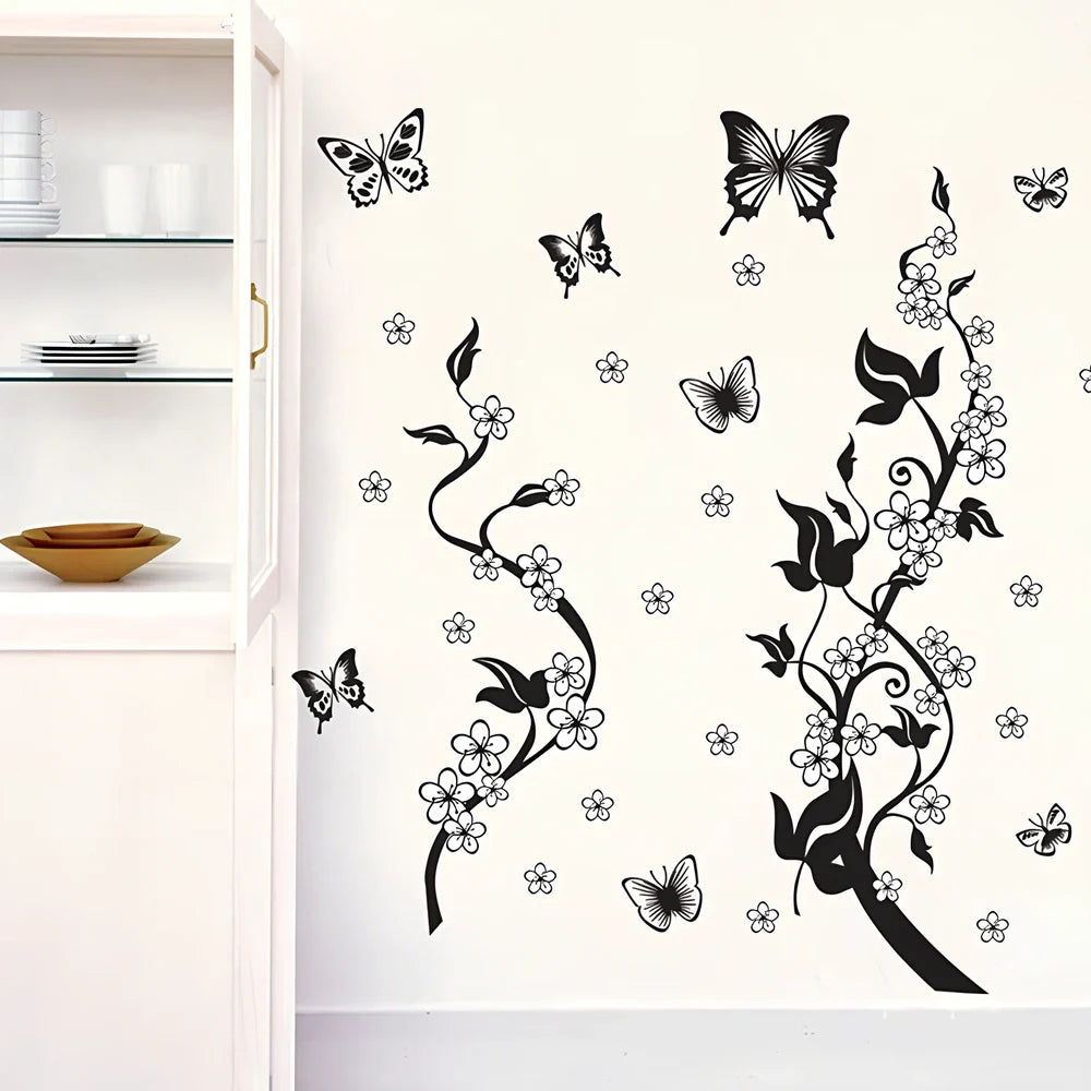 Butterfly flower pattern PVC wall sticker measuring 50x70cm with adhesive backing