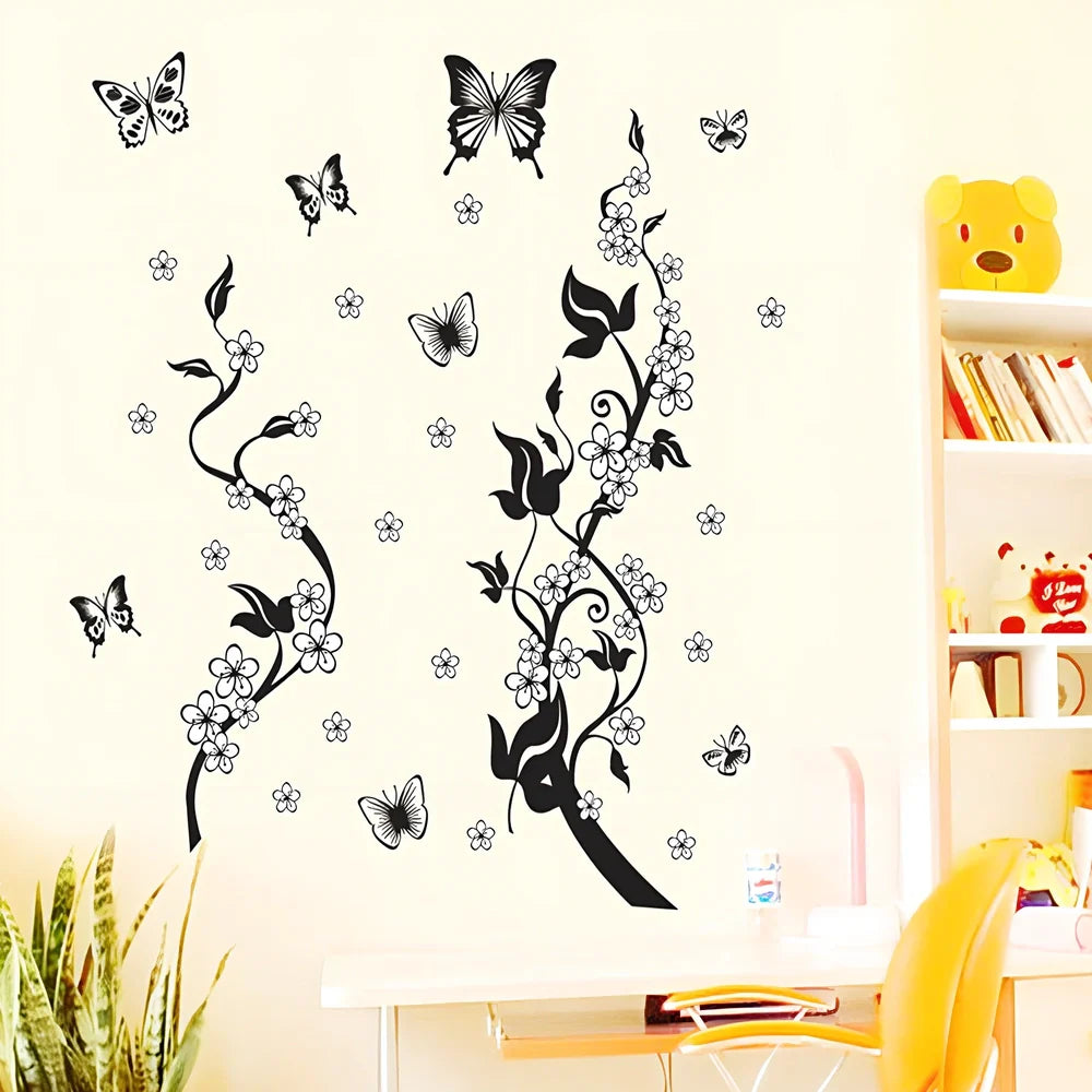Butterfly flower pattern PVC wall sticker measuring 50x70cm with adhesive backing
