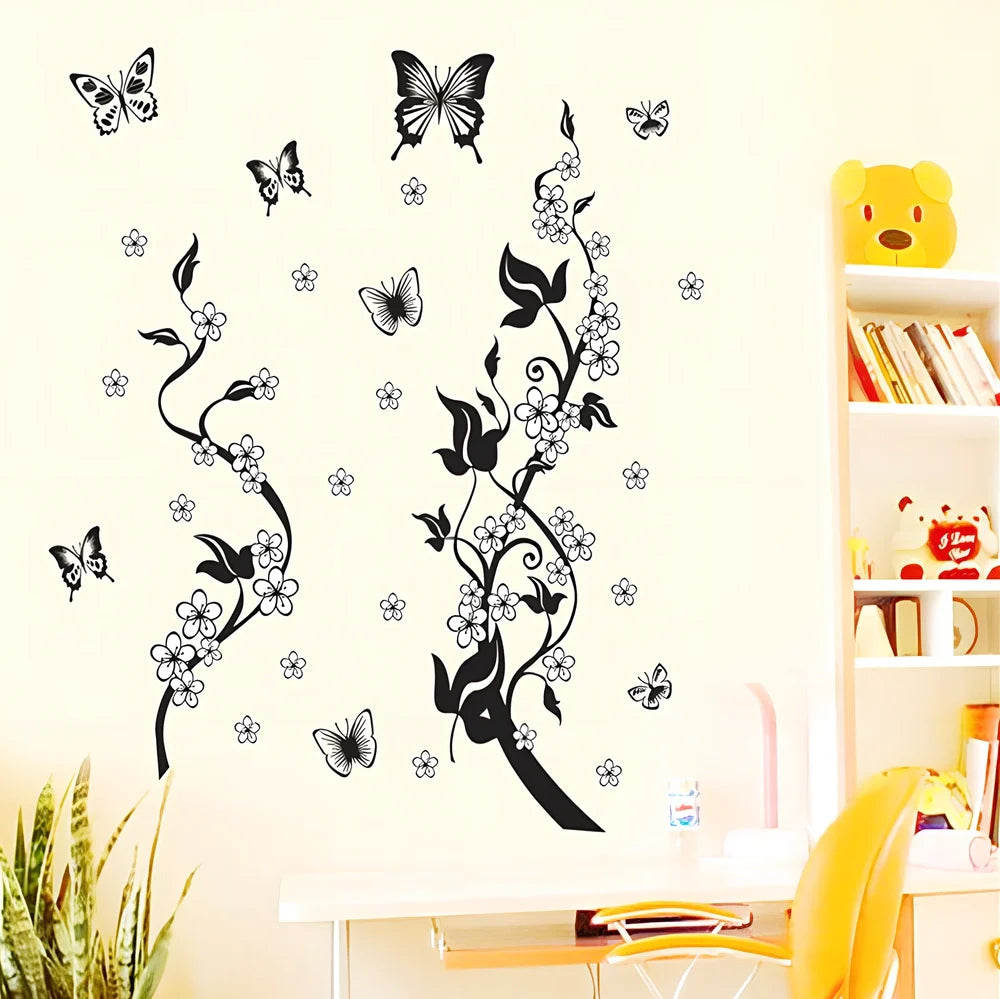Butterfly flower pattern PVC wall sticker measuring 50x70cm with adhesive backing
