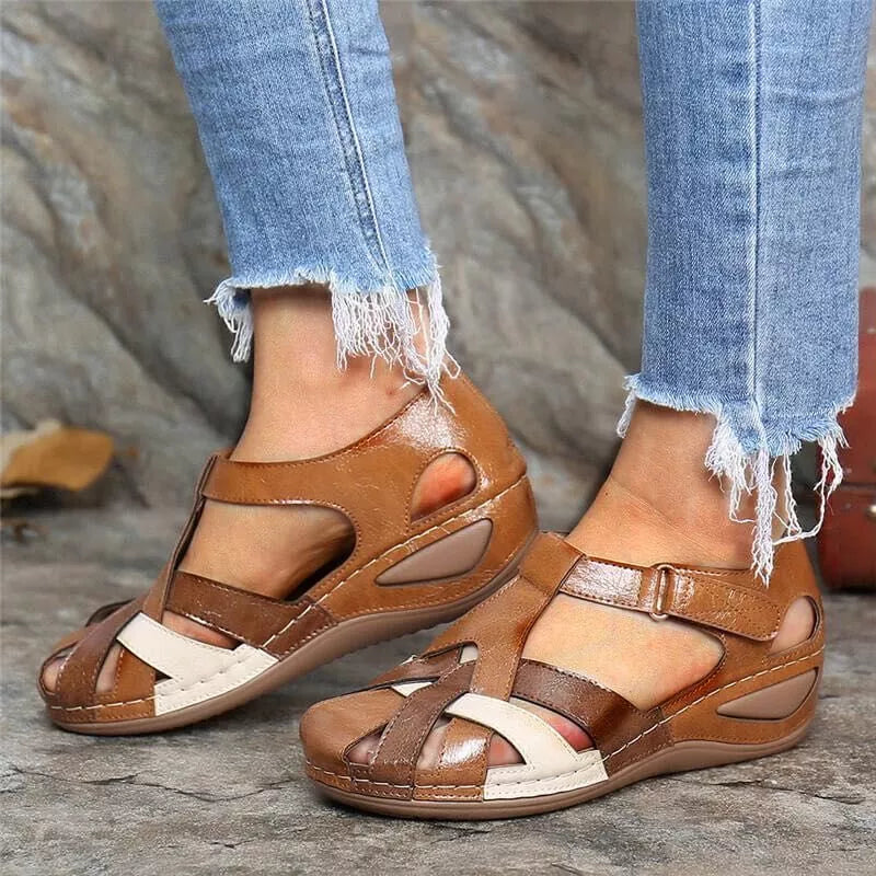 Women's waterproof summer sandals with mixed-color design and wedge heel