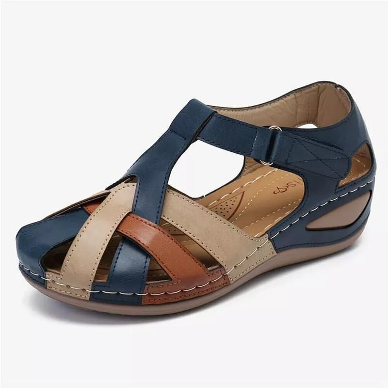 Women's waterproof summer sandals with mixed-color design and wedge heel