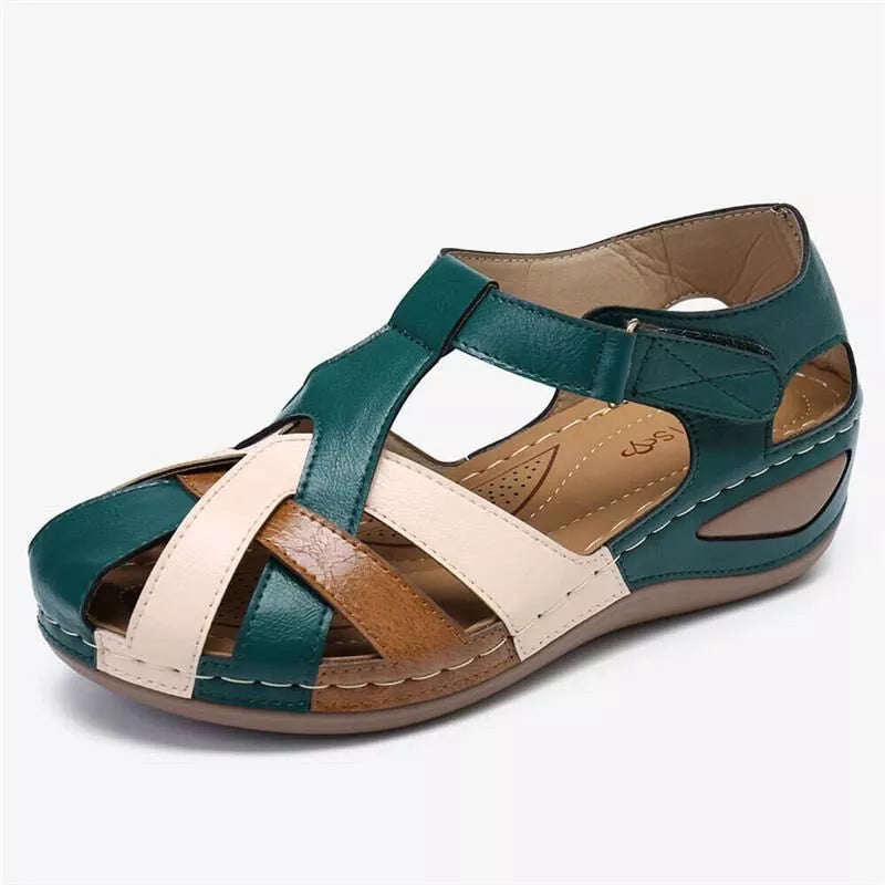 Women's waterproof summer sandals with mixed-color design and wedge heel