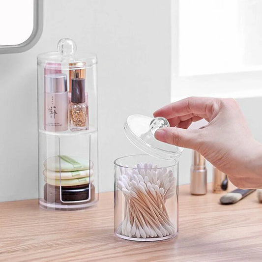 Transparent PS cotton swab and pad storage box for vanity organization