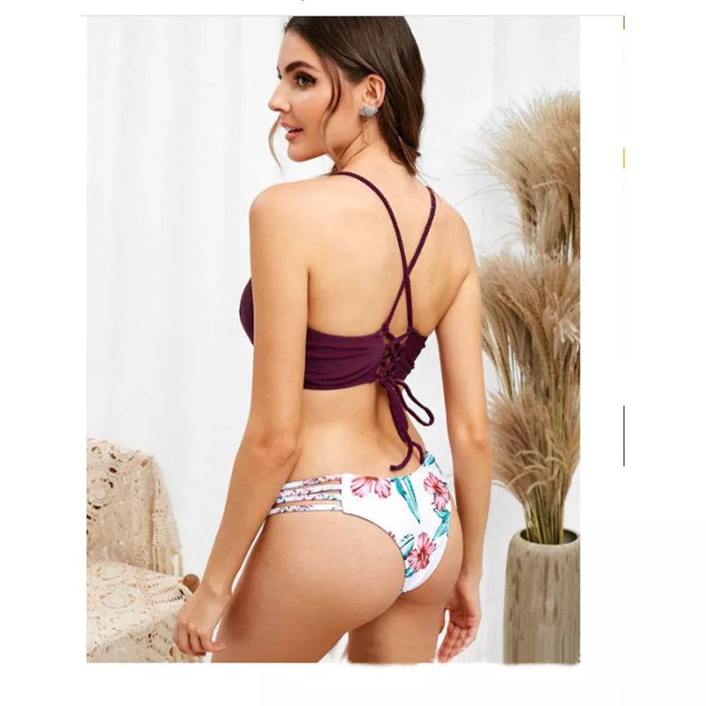 Braided rope bikini swimsuit in various colors, showcasing unique design and comfortable fit