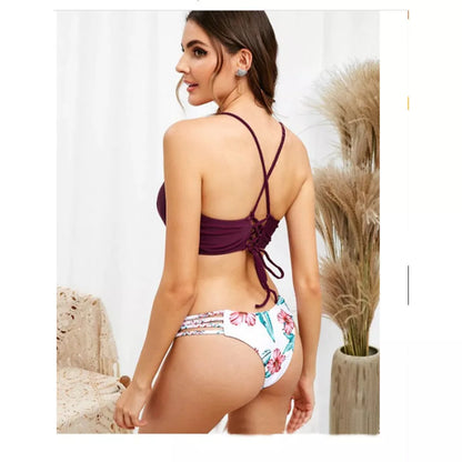 Braided rope bikini swimsuit in various colors, showcasing unique design and comfortable fit