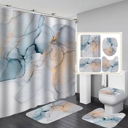 Modern green polyester shower curtain set with anti-slip 45x75cm bath mat and water-absorbing rugs for bathroom safety