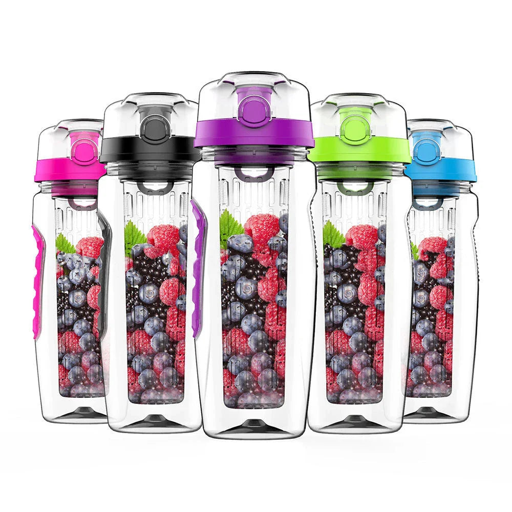 Premium fruit-infused water bottle with removable fruit holder, leak-proof design, and versatile color options for healthy hydration on the go
