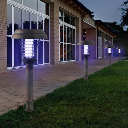 Bronze solar round mosquito killer lamp, 140mm x 140mm x 425mm, with purple LED and IP65 rating for garden pest control