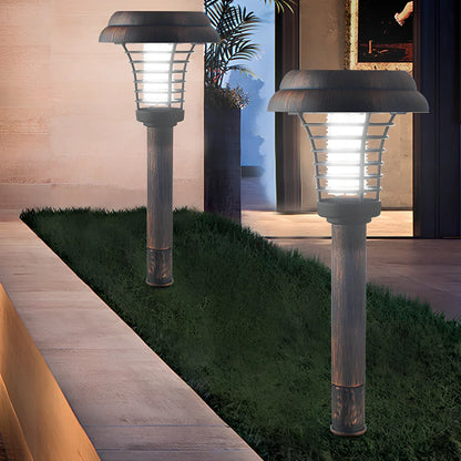 Bronze solar round mosquito killer lamp, 140mm x 140mm x 425mm, with purple LED and IP65 rating for garden pest control