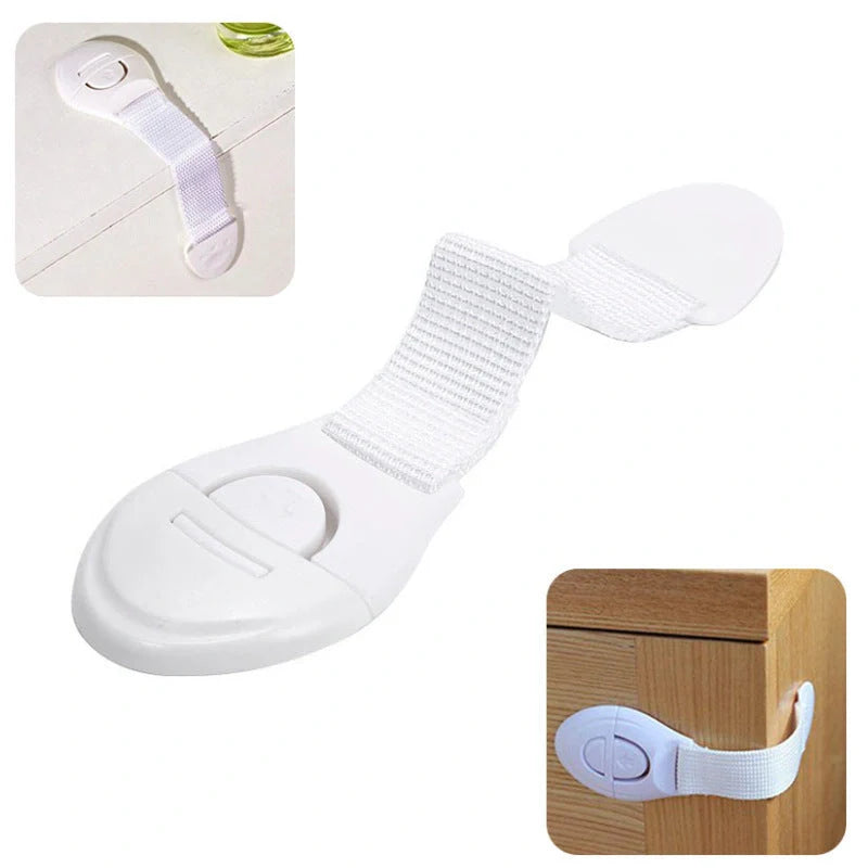 Multifunctional extended baby safety lock for cabinets and drawers in white