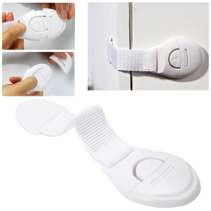 Multifunctional extended baby safety lock for cabinets and drawers in white