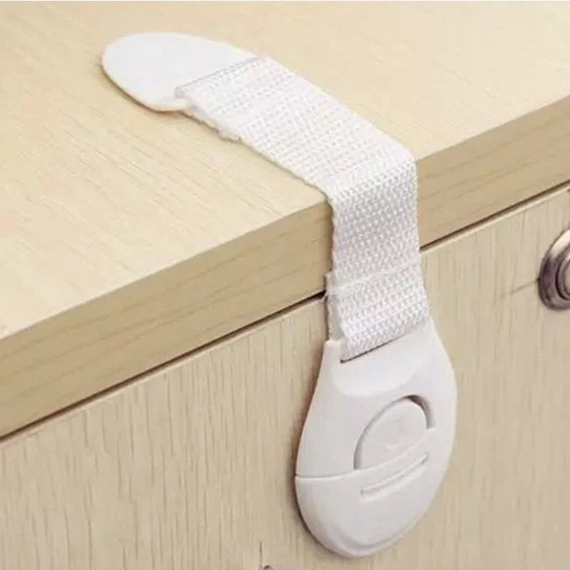 Multifunctional extended baby safety lock for cabinets and drawers in white