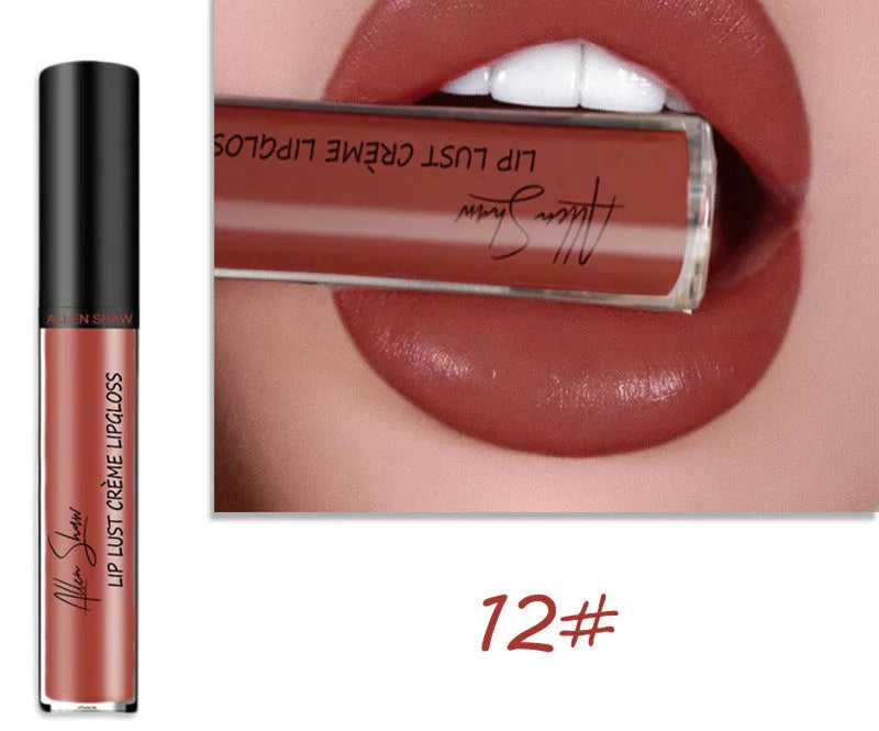 Silky cream texture lip gloss tube in various colour options from single to 12-piece set.