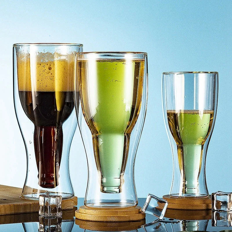 Premium double-wall insulated cocktail glasses in sleek, suspended design for chilled beverages