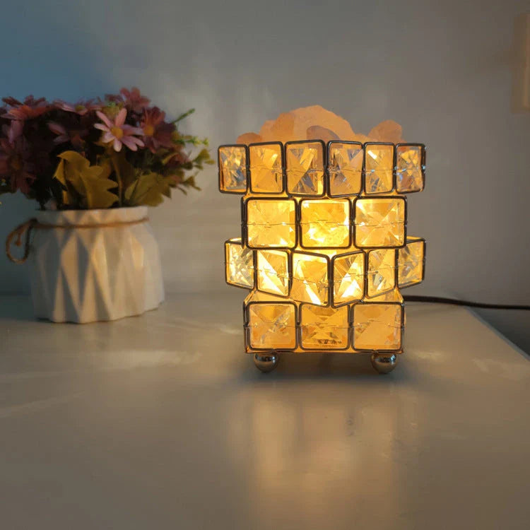 Elegant crystal salt lamp with warm, calming glow and natural air purifying capabilities