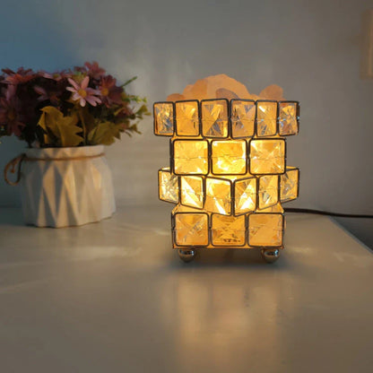 Elegant crystal salt lamp with warm, calming glow and natural air purifying capabilities