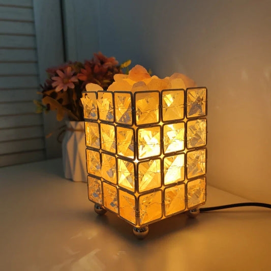 Elegant crystal salt lamp with warm, calming glow and natural air purifying capabilities