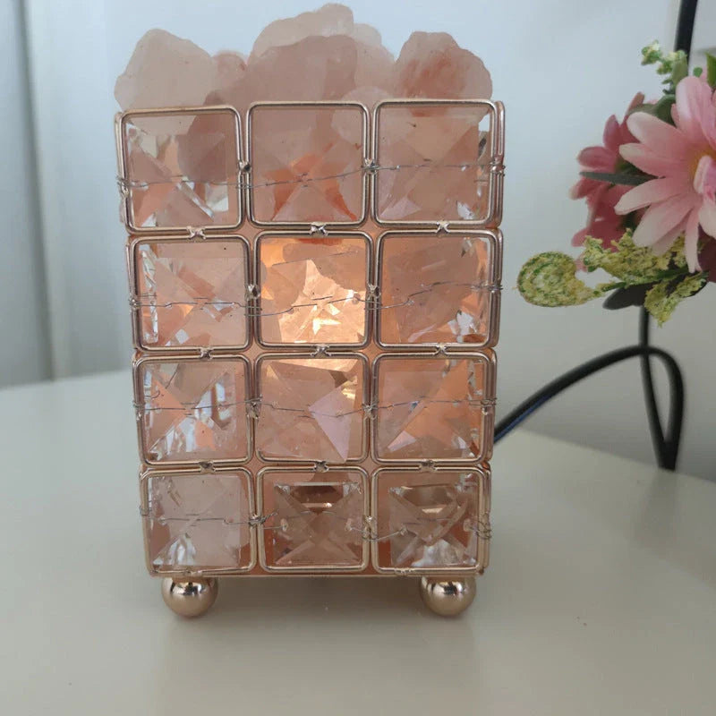 Elegant crystal salt lamp with warm, calming glow and natural air purifying capabilities