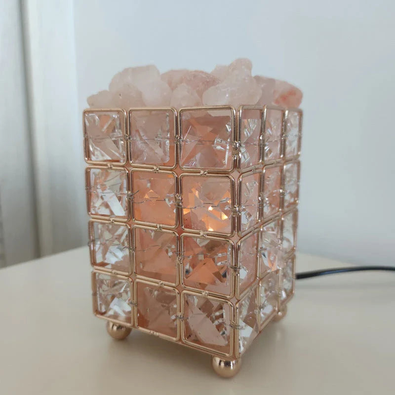 Elegant crystal salt lamp with warm, calming glow and natural air purifying capabilities