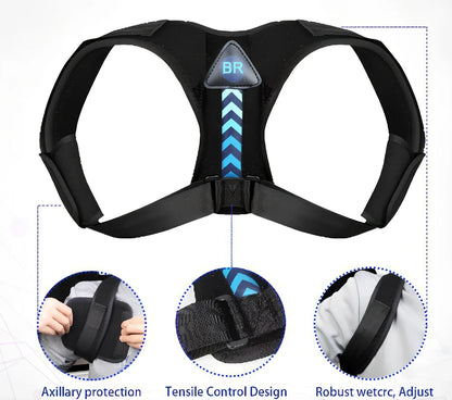 Black breathable sponge back posture support belt with 25cm bar for running and cycling, sizes S-XL fitting 60-110cm waists