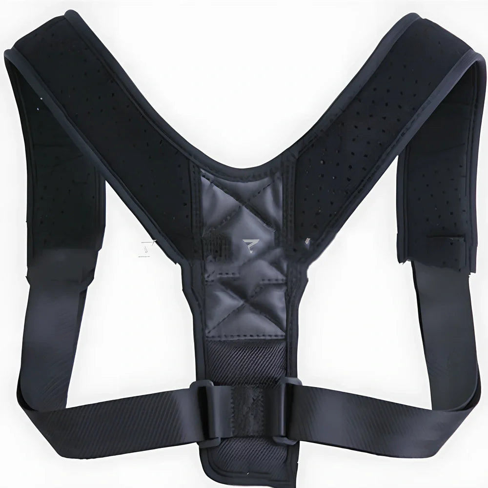 Black breathable sponge back posture support belt with 25cm bar for running and cycling, sizes S-XL fitting 60-110cm waists