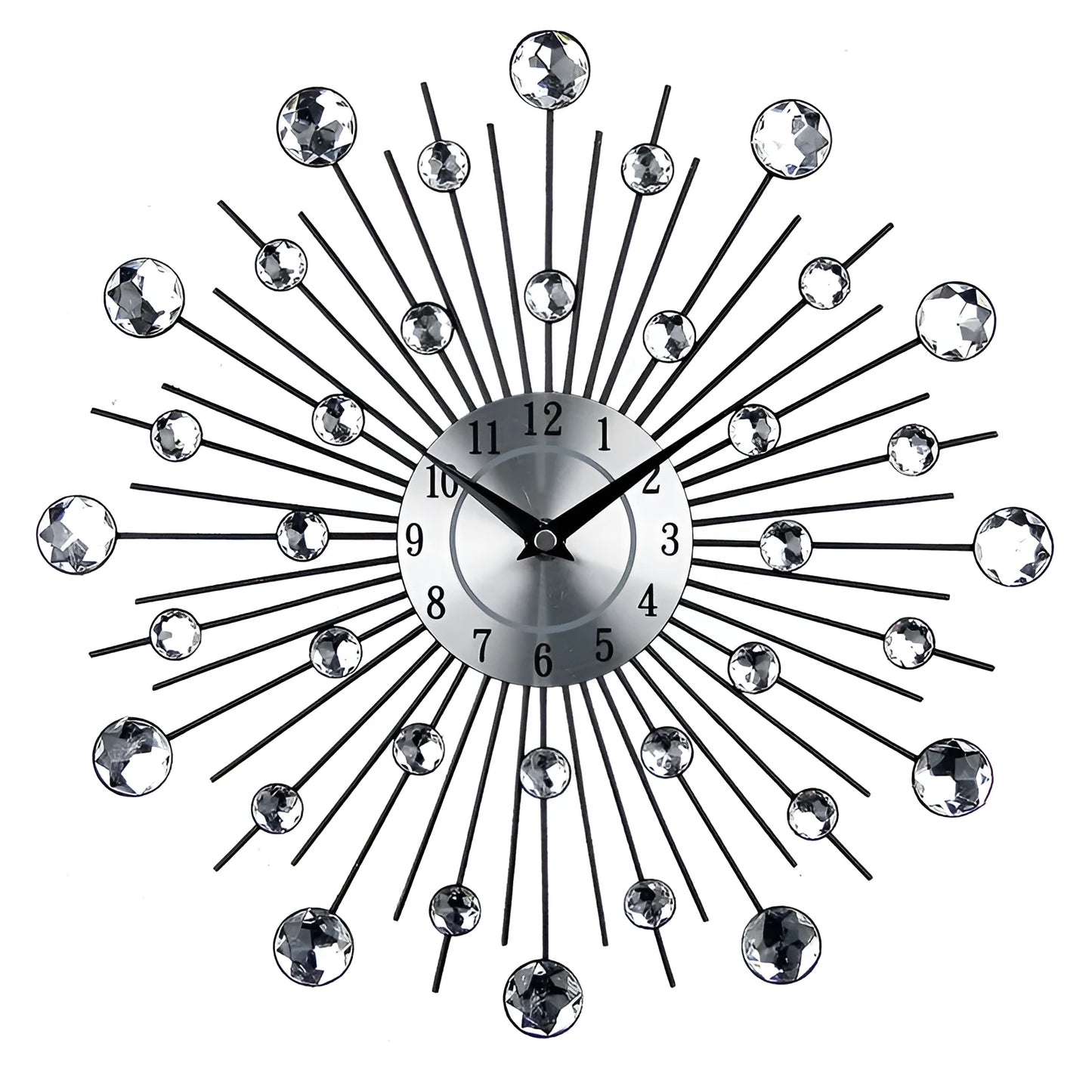 33cm silver metal round wall clock with pointer display and quartz movement