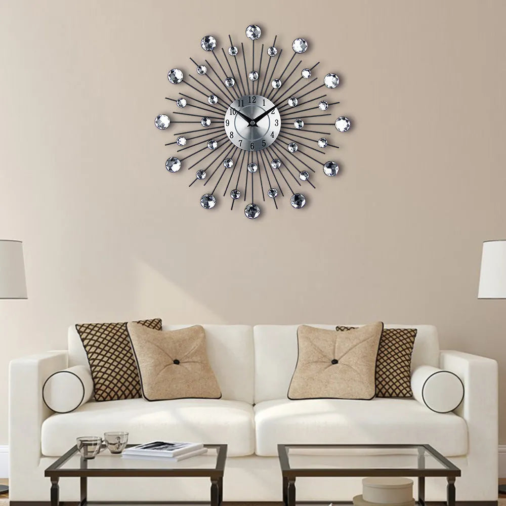 33cm silver metal round wall clock with pointer display and quartz movement