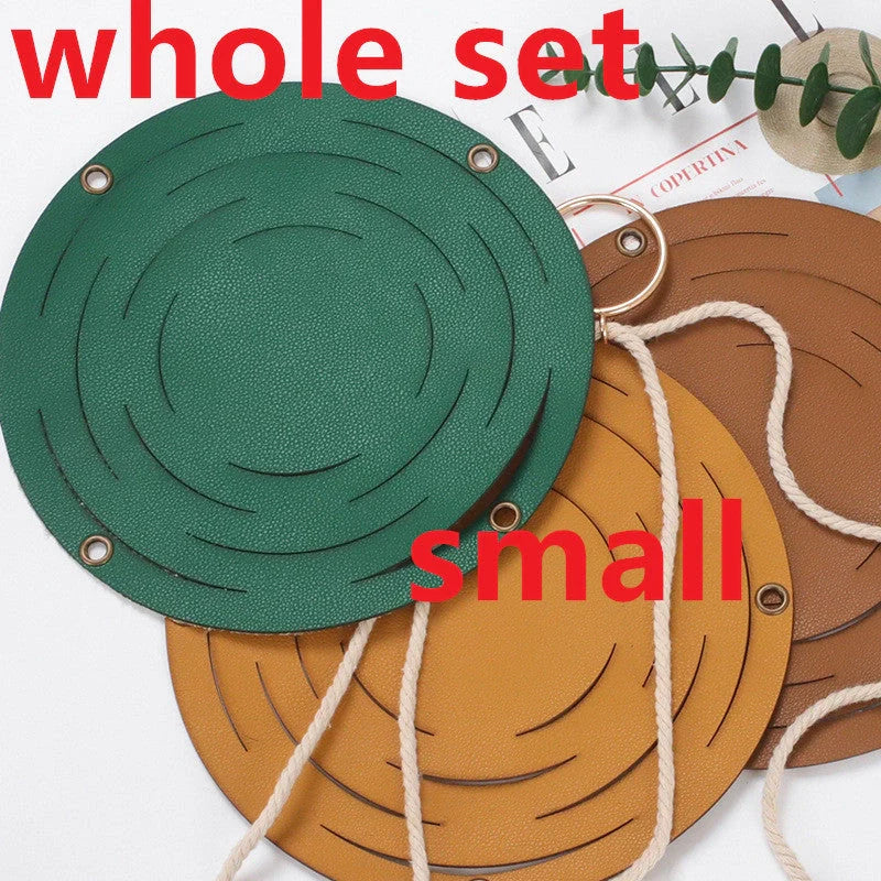 Handwoven leather hanger basket with macrame wall hanging for small plants