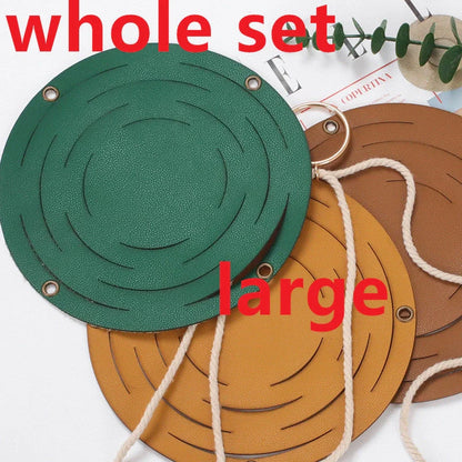 Handwoven leather hanger basket with macrame wall hanging for small plants