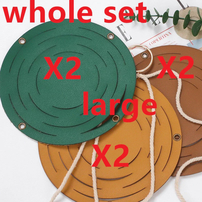 Handwoven leather hanger basket with macrame wall hanging for small plants