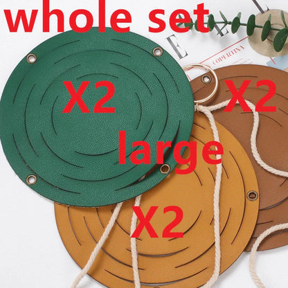 Handwoven leather hanger basket with macrame wall hanging for small plants