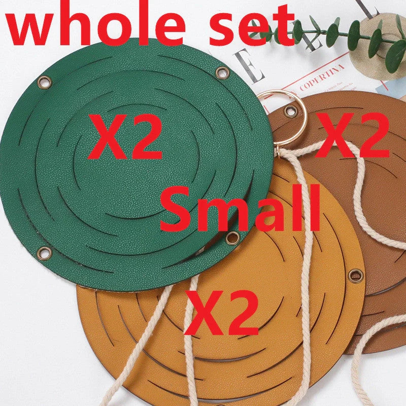 Handwoven leather hanger basket with macrame wall hanging for small plants