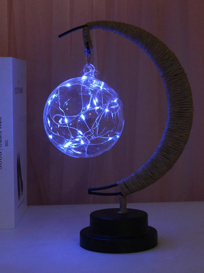 LED Moon Star Shape Copper Wire Lamp with glass pendants and USB/battery power options