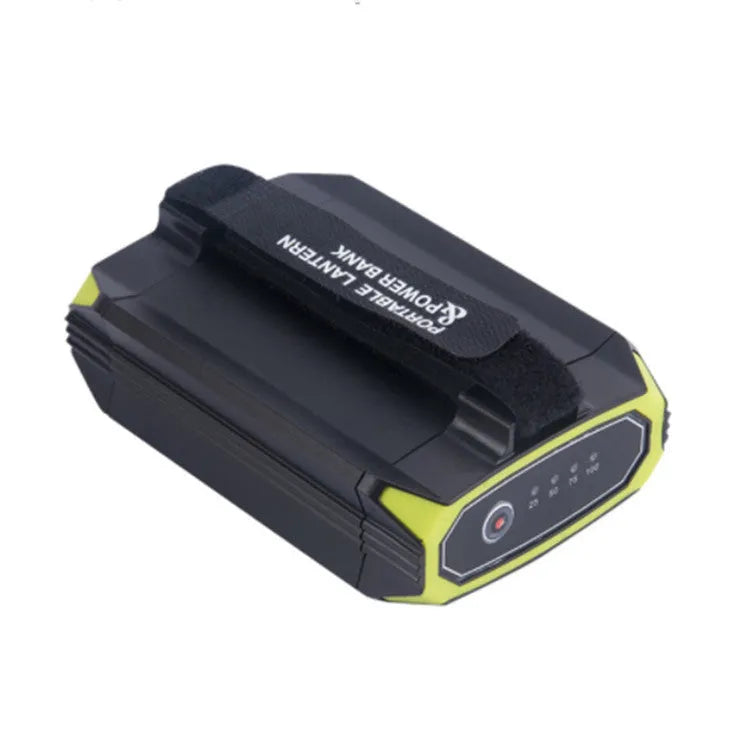 Green aluminium alloy rechargeable camping light with USB port and push-button controls