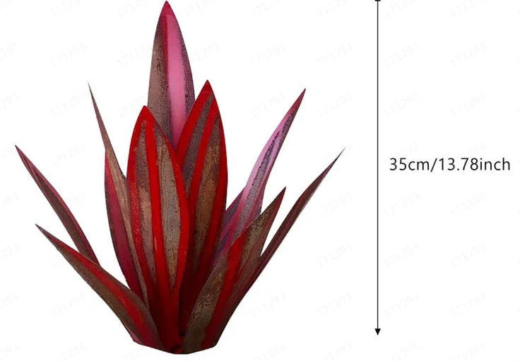 Handmade rustic tequila agave metal sculpture with blue highlights for garden or home decor