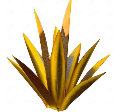 Handmade rustic tequila agave metal sculpture with blue highlights for garden or home decor
