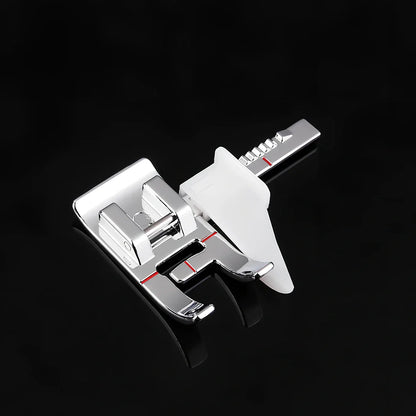 Regular sewing machine presser foot with red border guide for precise quilting seam measurements