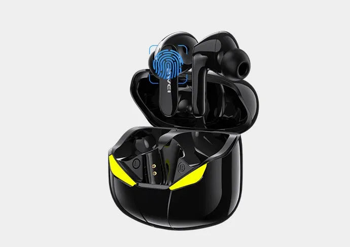 Wireless gaming headset with Bluetooth 5.0 low-latency stereo audio, 10 metre transmission range, featuring NFC pairing, battery display, voice control, multi-point connection, and music support in black or white colour options