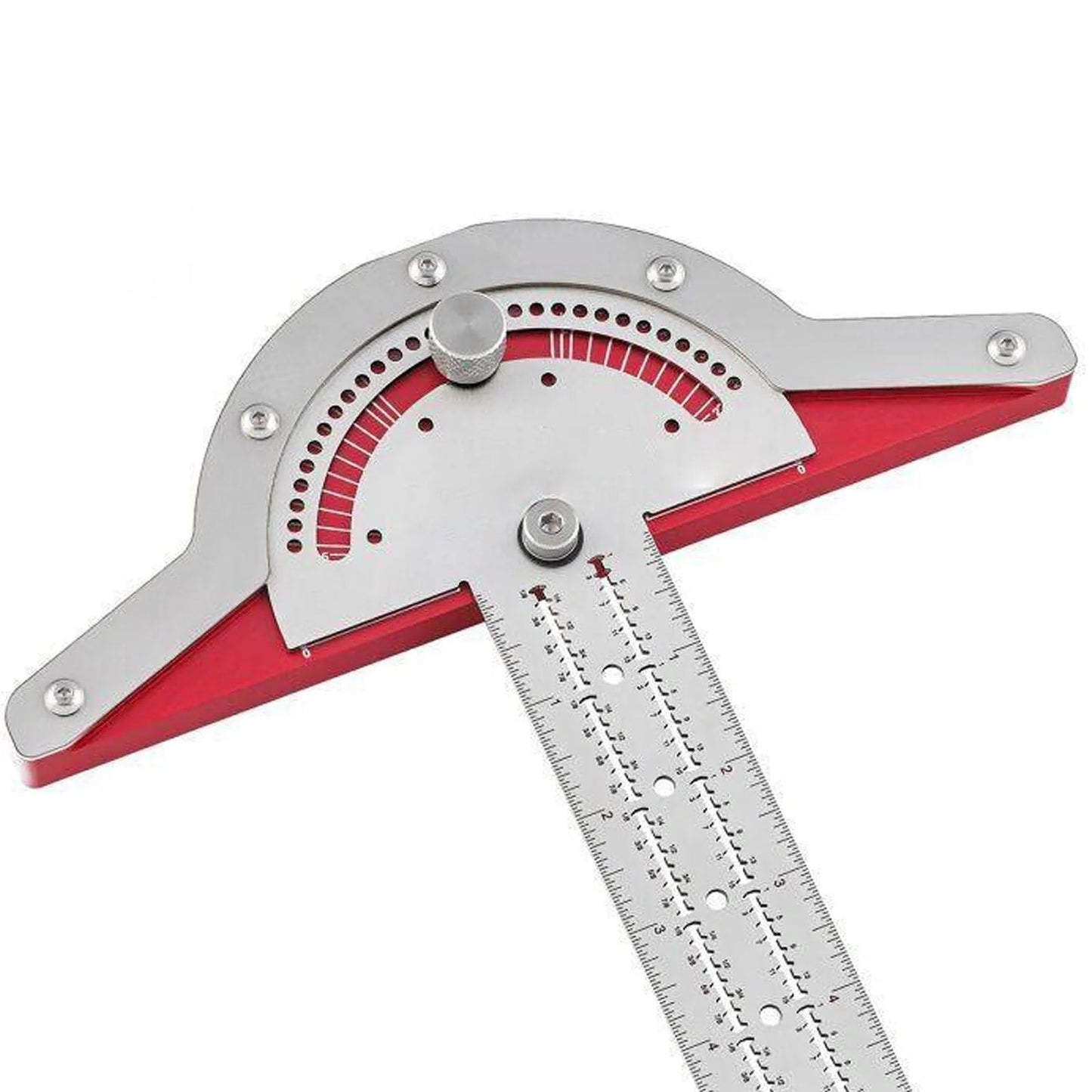 Precision woodworking angle protractor ruler with adjustable head and laser-engraved scales