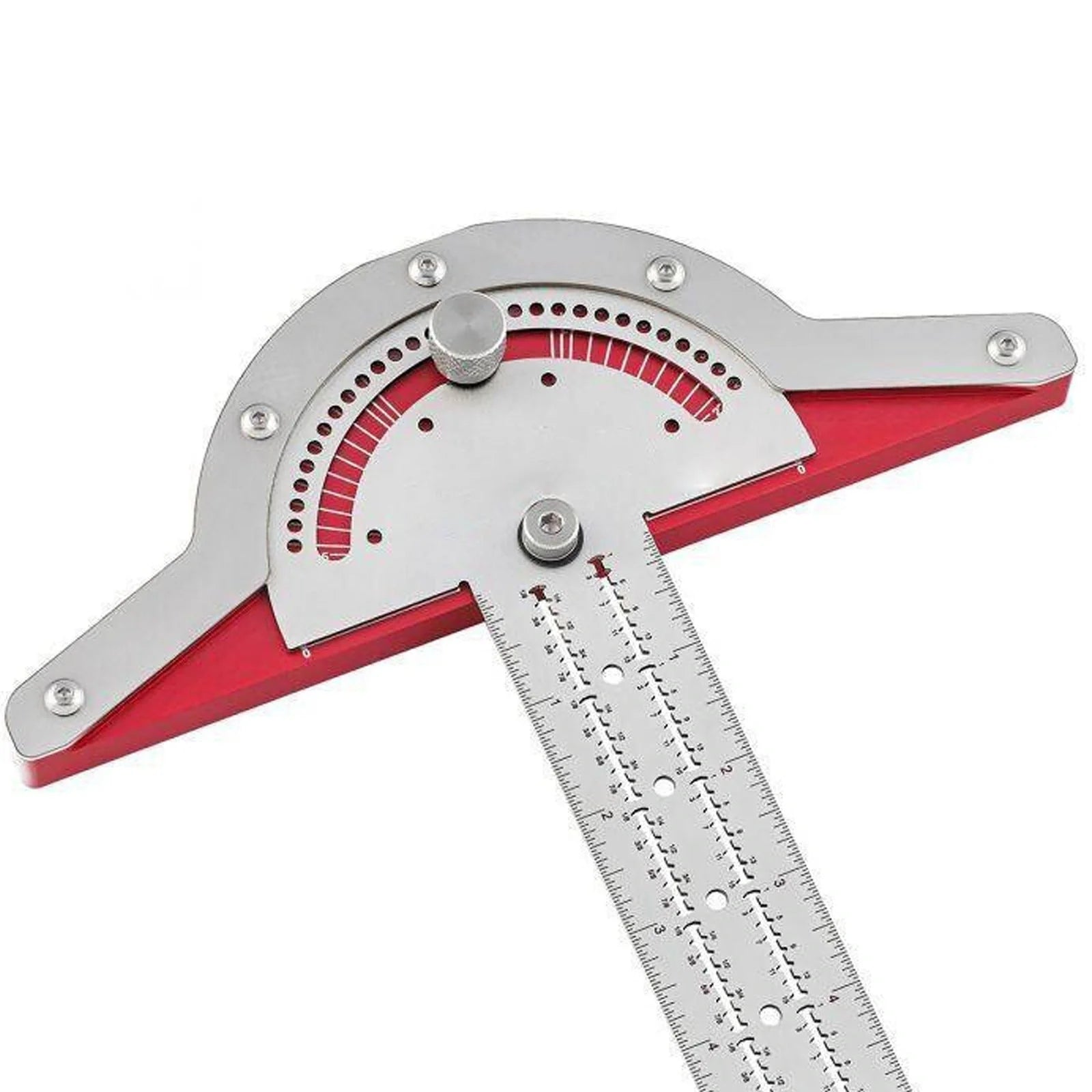 Precision woodworking angle protractor ruler with adjustable head and laser-engraved scales