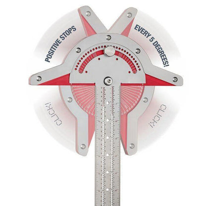 Precision woodworking angle protractor ruler with adjustable head and laser-engraved scales