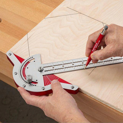 Precision woodworking angle protractor ruler with adjustable head and laser-engraved scales
